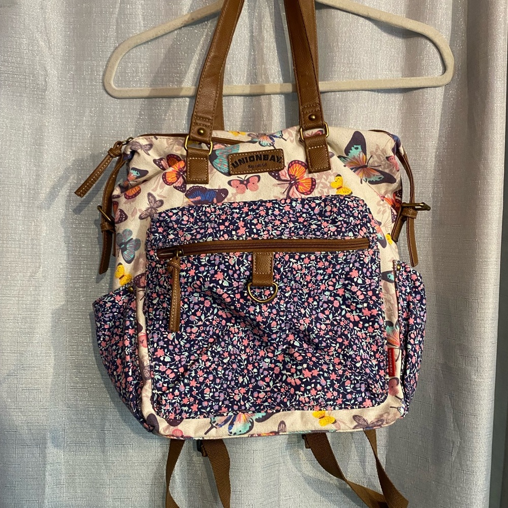 Unionbay shoulder bag/ Backpack with Leather Straps with butterflies rare